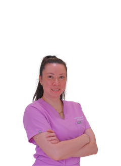Maria Marriner, dental prosthetist at Y3 Smiles Dental, in lilac scrubs